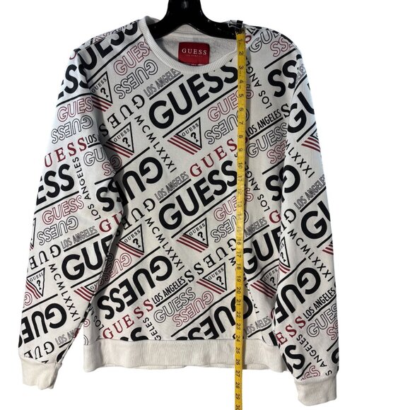 Guess Logo Print Crewneck Sweatshirt White/Black/Red L - Picture 5 of 7